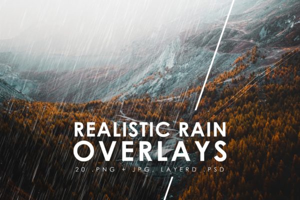 20个逼真下雨雨点装饰效果背景图片设计素材 Realistic Rain Photo Overlays
