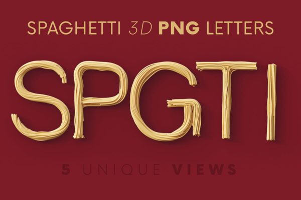 创意3d立体有趣意大利面条字母数字png免抠图片设计素材 Spaghetti – 3D Lettering