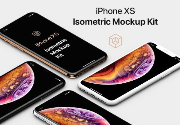 等距APP界面设计iPhone XS智能手机屏幕演示样机模板 iPhone XS Isometric Mockup Kit