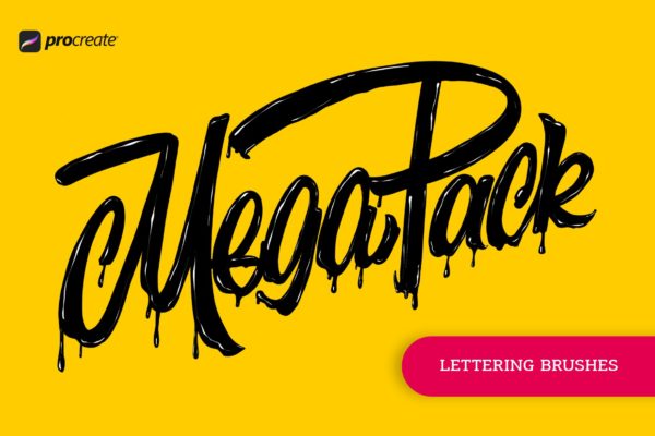 6套复古涂鸦毛笔艺术绘画效果iPad Procreate笔刷设计素材 MegaPack for lettering