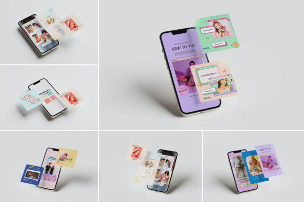 时尚iPhone手机App界面ui设计作品贴图ps样机立体展示效果模板素材 App Phone Presentation Mockup