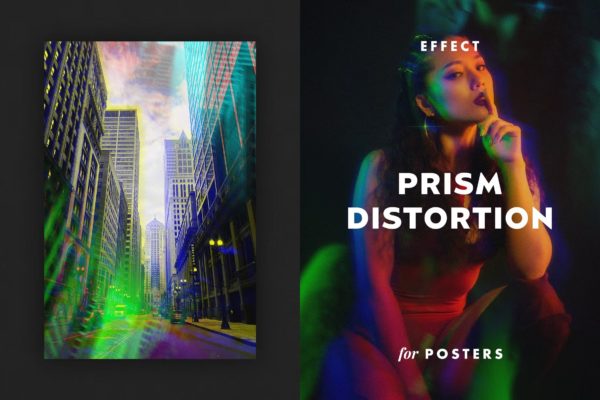 潮流故障万花筒文本图片ps处理特效样机模版素材 Prism Distortion Effect for Posters