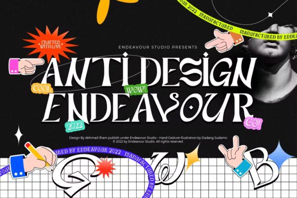 现代复古品牌杂志徽标logo设计衬线英文字体 Anti Design Endeavour Display