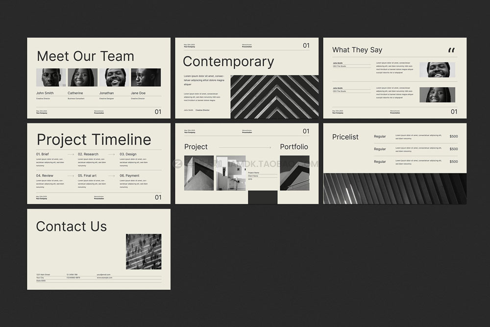 极简创意包豪斯工业风品牌营销作品集演示PPT模板 Monochrome Business Presentation插图3