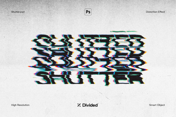 潮流故障扭曲失真毛刺效果文本标题logo处理特效ps滤镜样机模板 Divided.Co – Shutter