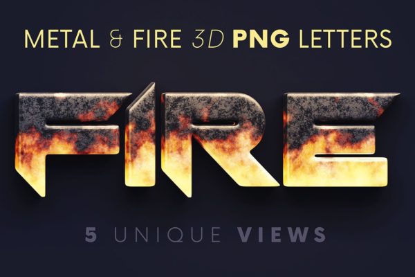 未来创意工业游戏火标题3D金属字母数字png免抠图设计素材 Metal & Fire – 3D Lettering