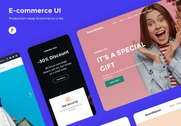 多功能电子商城网站web界面设计ui套件figma模板素材包 E-commerce UI – Figma Ecommerce UI Kit