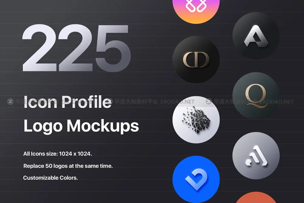 225款现代扁平金属不锈钢图标icon标志logo设计创建者ps样机模板素材 225 Icon Profile Logo Mockup插图