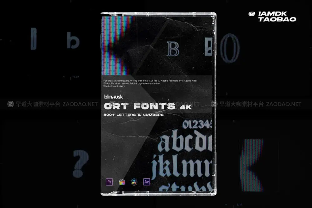 800+复古信号故障CRT效果字母标点符号数字视频设计素材包 Blindusk – CRT Fonts 4K插图
