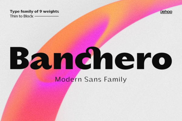 潮流复古优雅逆反差标题logo设计PSAI无衬线英文字体安装包 Banchero Font Family