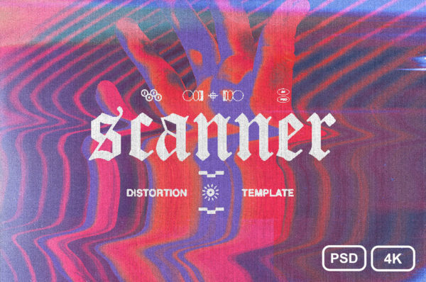 抽象扭曲故障拉扯不规则噪点字体图片置换滤镜效果PS设计素材 Scanner Distortion Template
