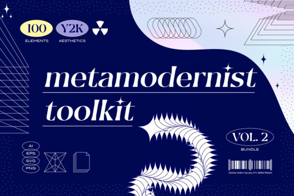 100款复古酸性千玺风y2k抽象艺术矢量几何图形插图设计素材 Metamodernist Toolkit – Vol. 2