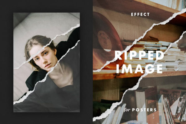 潮流撕纸毛边照片拼贴效果照片处理特效ps滤镜样机模板 Ripped Image Effect for Posters