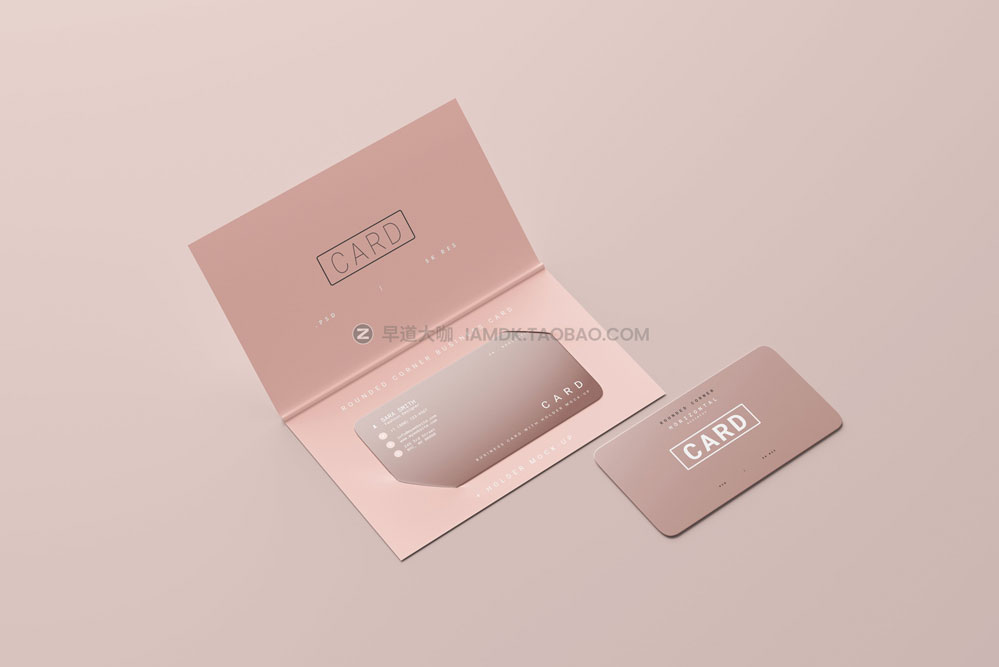双折带卡套圆角礼品会员卡名片设计展示贴图psd样机模板素材 Business Card with Holder Mockups插图3