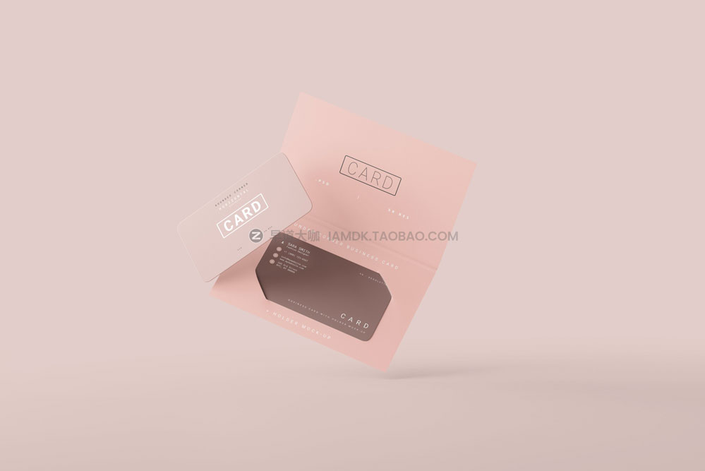 双折带卡套圆角礼品会员卡名片设计展示贴图psd样机模板素材 Business Card with Holder Mockups插图5