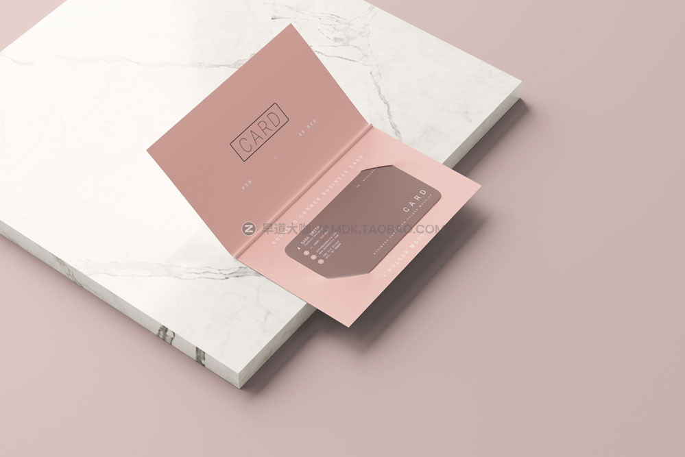双折带卡套圆角礼品会员卡名片设计展示贴图psd样机模板素材 Business Card with Holder Mockups插图6