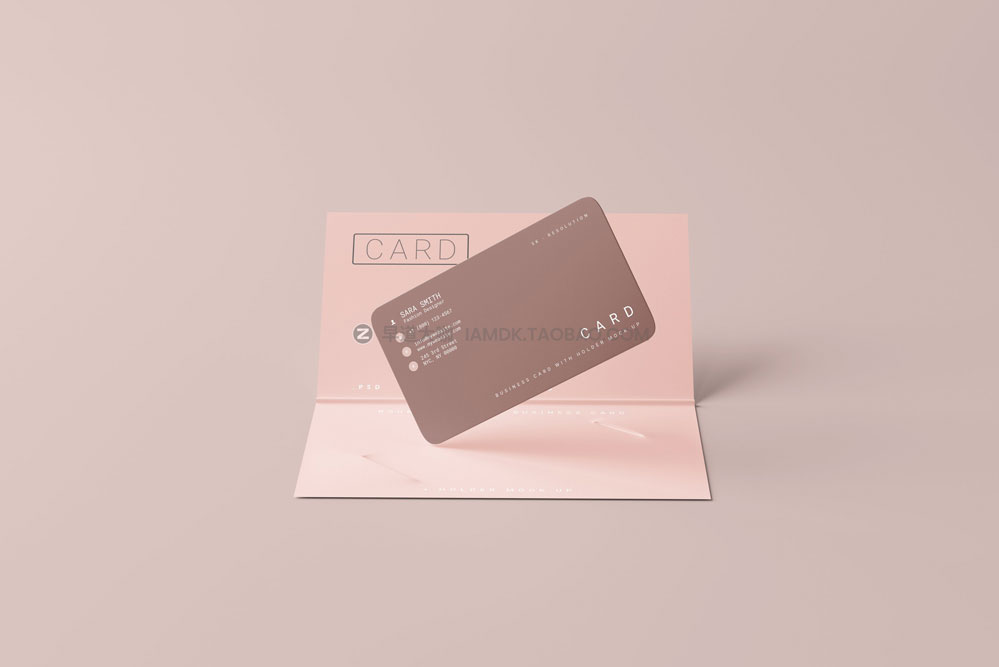 双折带卡套圆角礼品会员卡名片设计展示贴图psd样机模板素材 Business Card with Holder Mockups插图9