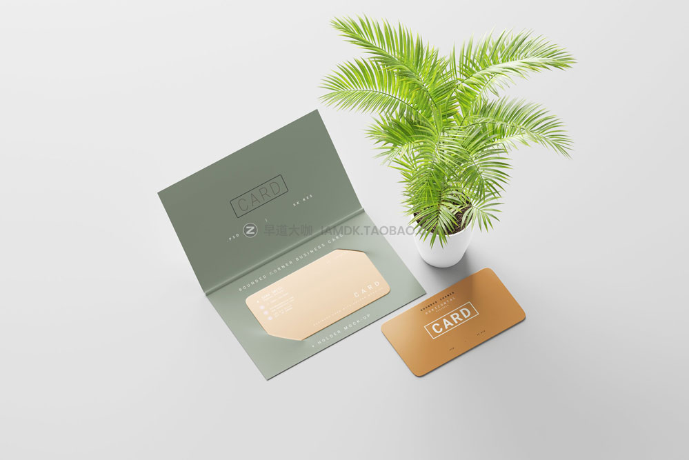 双折带卡套圆角礼品会员卡名片设计展示贴图psd样机模板素材 Business Card with Holder Mockups插图10