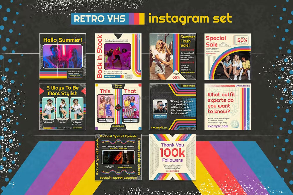 潮流复古VHS录像带元素ins风公众号推文电商海报设计psd模板素材 Retro VHS Instagram Set插图1