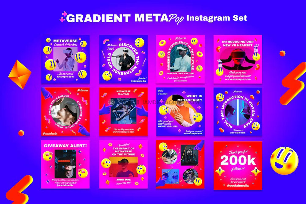潮流渐变电子流行音乐ins公众号排版电商海报设计素材源文件 Gradient MetaPop Instagram Pack插图2 潮流渐变电子流行音乐ins公众号排版电商海报设计素材源文件 Gradient MetaPop Instagram Pack插图2