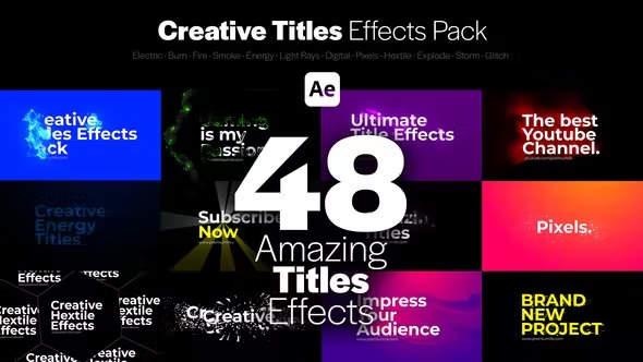 AE模板 创意燃烧爆炸毛刺像素标题logo动画特效 Creative Titles Effects Pack