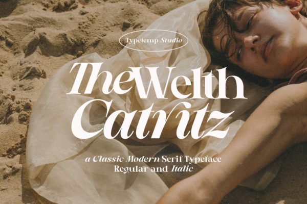 时尚优雅婚礼请柬海报杂志标题logo设计衬线英文字体安装包 Welth Catritz – Classic Serif