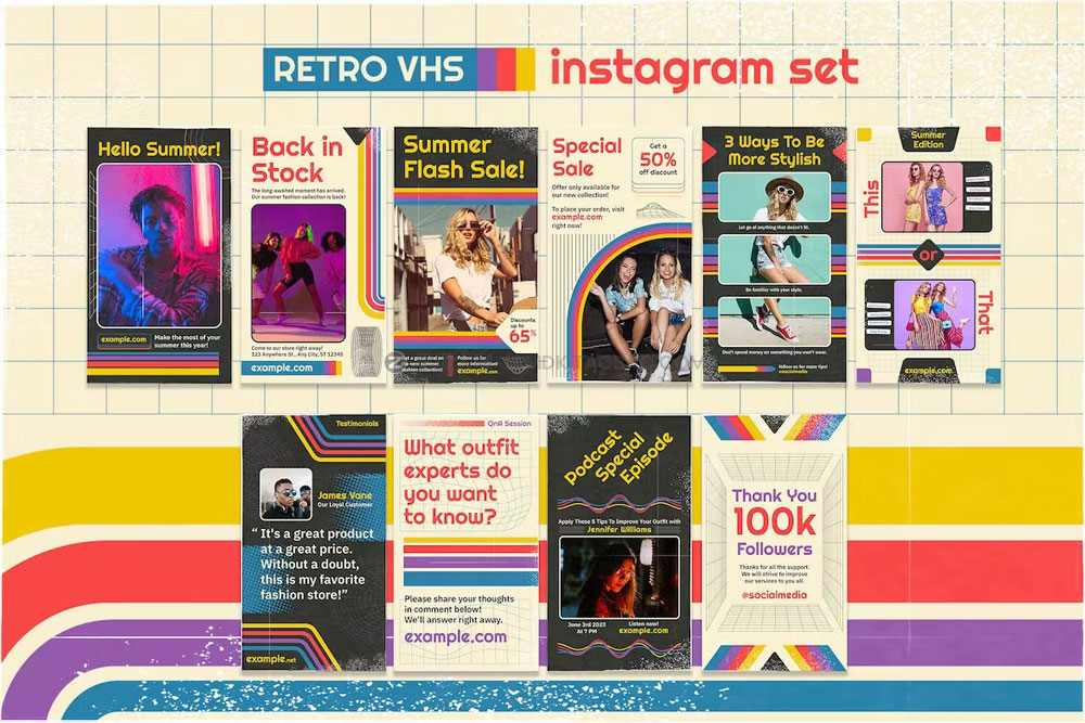 潮流复古VHS录像带元素ins风公众号推文电商海报设计psd模板素材 Retro VHS Instagram Set插图2