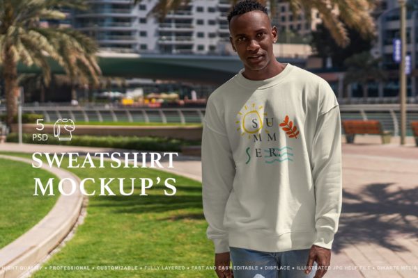 时尚男士运动长袖卫衣衫印花图案设计展示贴图ps样机模板 Sweatshirt MockUps