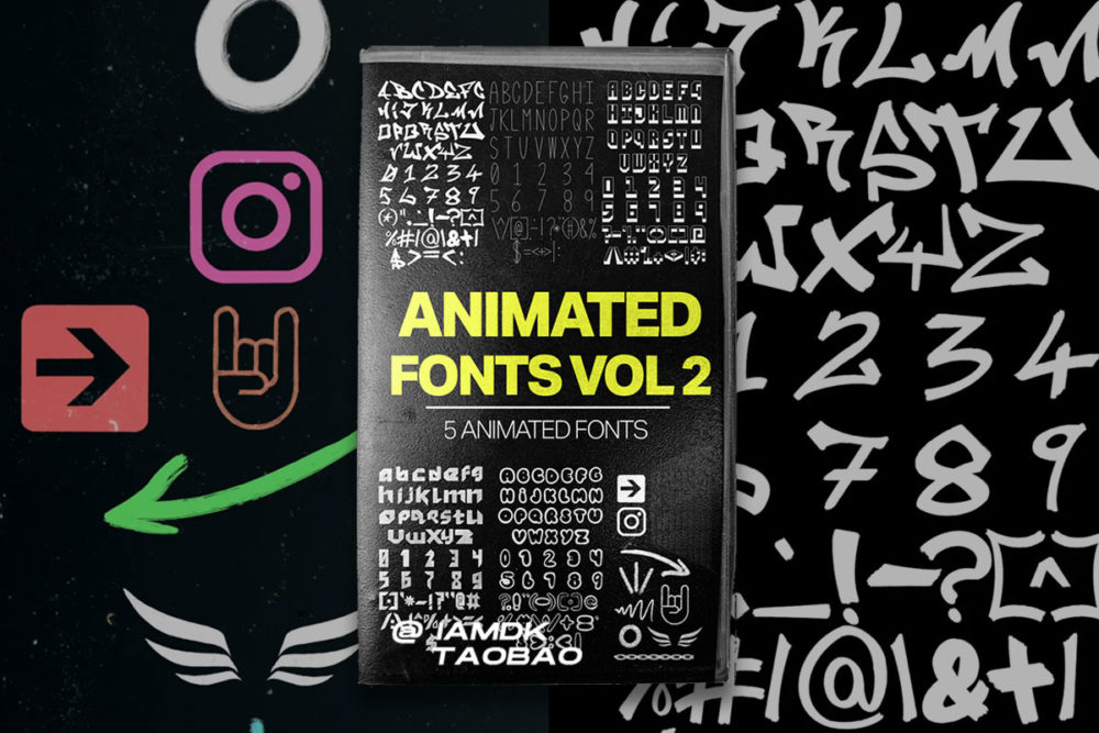 150多款创意动画复古街头涂鸦手写字母数字符号动画4K视频素材 Tropic Colour – Animated Fonts VOL. 2插图