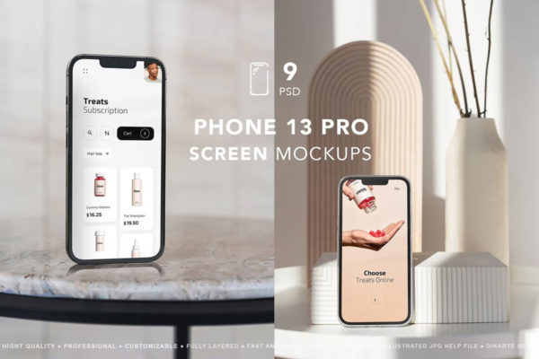 时尚逼真app界面设计苹果手机iPhone 13屏幕演示样机psd模板源文件 iPhone 13 Pro Screen MockUps