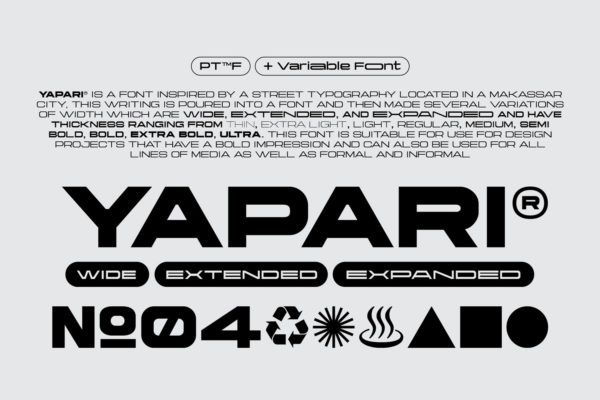 时尚格罗斯特力量工业风logo杂志标题排版衬线英文字体家族 Yapari Font Family