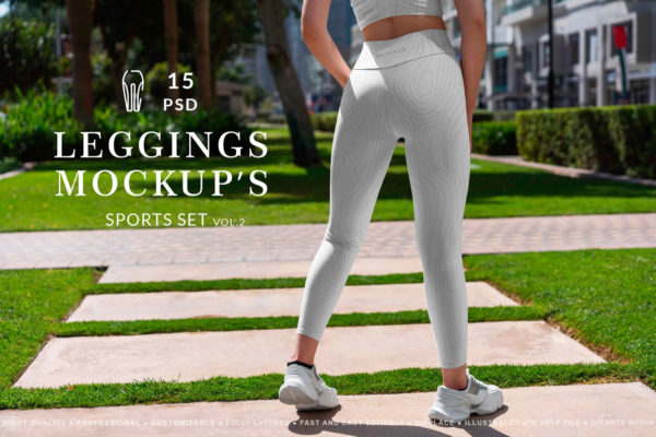 15款时尚女士运动紧身裤印花图案设计ps智能贴图样机模板 Leggings MockUp Sport Style vol2