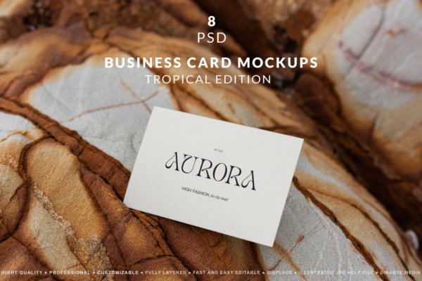 时尚优雅商务名片卡片品牌logo设计展示贴图psd样机模板 Business Card Mockup Tropical