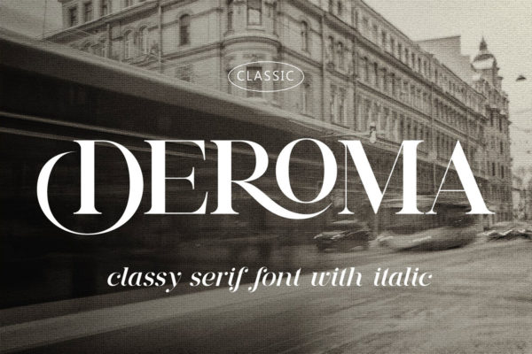 现代复古婚礼印刷品包装标题杂志排版logo设计衬线英文字体 Deroma Slab Font Family