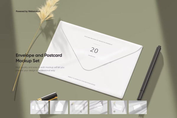 高级品牌logo设计信封明信片展示贴图psd样机模板 Envelope and Postcard Mockup Set