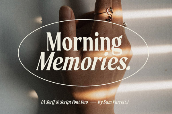 复古优雅海报杂志字体排版标题logo设计衬线手写英文字体套装 Morning Memories Font Family