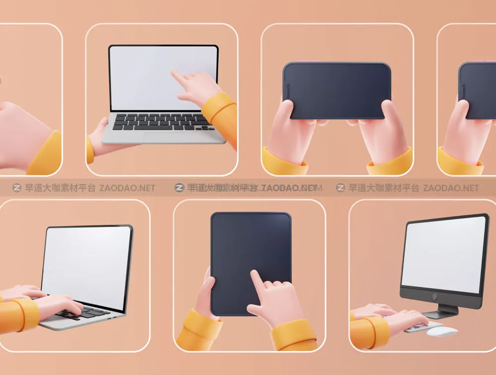 15个精致可爱的3D手捧手势手握平板电脑手机操作模型png免抠图设计素材 Mockupy Cute 3D Device插图3