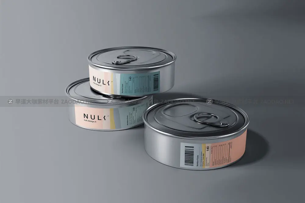 高级食品易拉罐锡罐外观贴纸设计展示ps贴图样机模板 Food Thin Tin Cans Mockup插图
