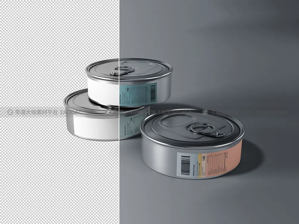 高级食品易拉罐锡罐外观贴纸设计展示ps贴图样机模板 Food Thin Tin Cans Mockup插图1