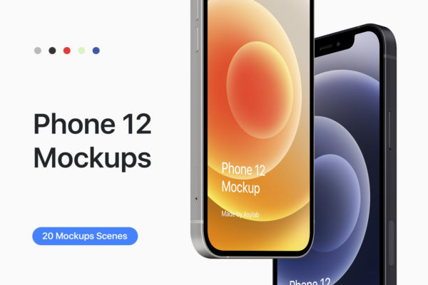 20款高质量app界面设计苹果手机iPhone 12屏幕演示贴图psd样机模板 iPhone 12 – 20 Mockups Scenes