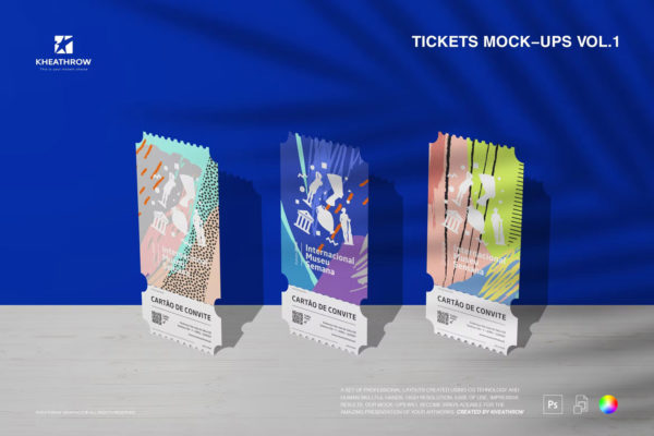 时尚音乐发布会电影门票票券设计展示贴图psd样机模板素材 Tickets Mock-Ups Vol.1