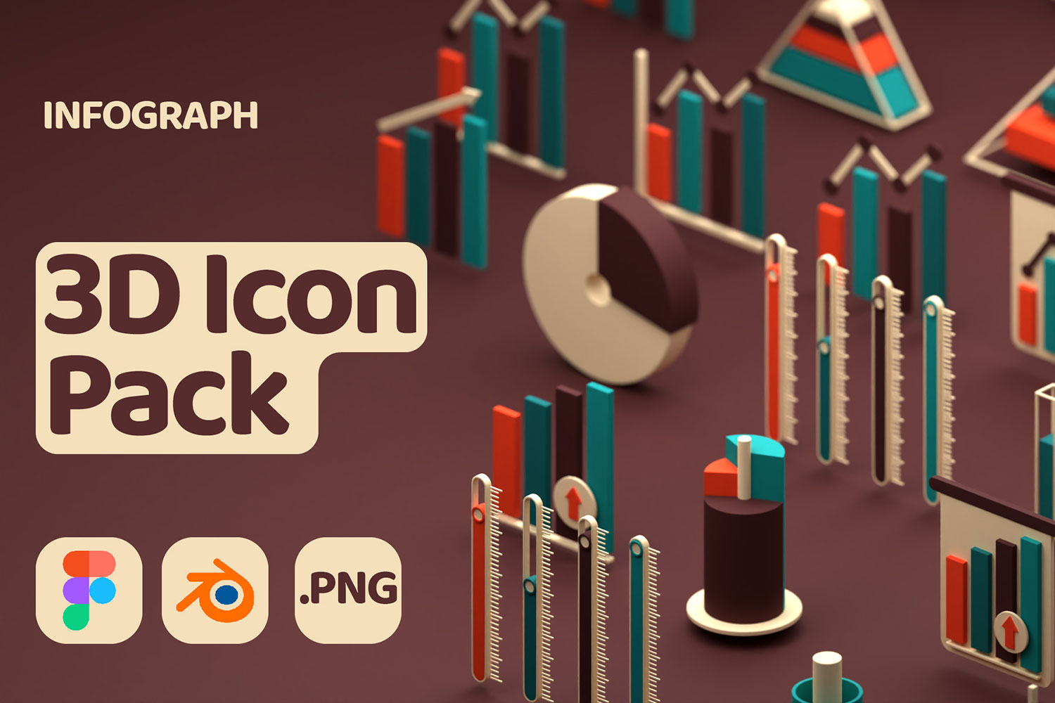 18个质感3d立体信息数据图标icons界面设计ui套件素材 3D Icon Infograph