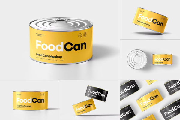 时尚圆形易拉罐头食品包装设计贴图展示ps样机模板素材 Food Can Mock-up 2