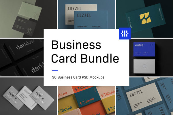 30款时尚质感烫金凹凸印刷工艺商务名片卡片logo设计展示ps贴图样机模板 Business Card Mockup Bundle