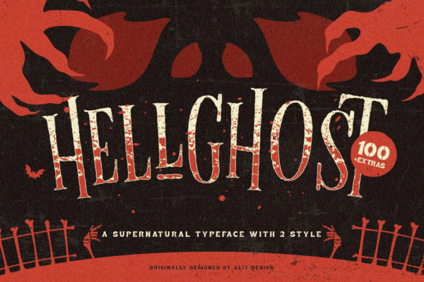 恐怖卡通万圣节主题封面海报电影标题设计衬线英文字体素材 Hellghost Typeface