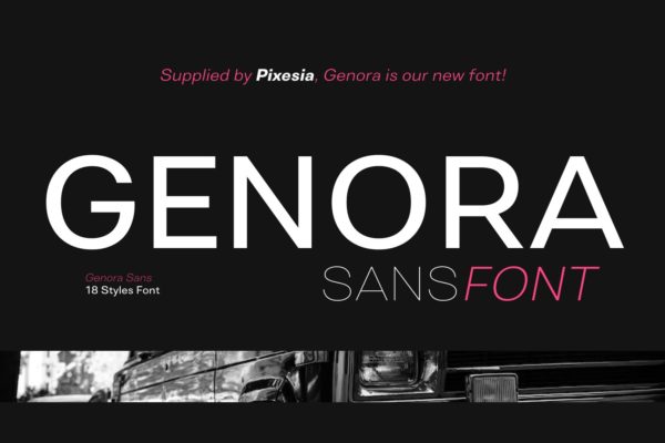 现代几何书籍封面杂志标题品牌logo设计无衬线英文字体安装包 Genora Sans Serif Font Family