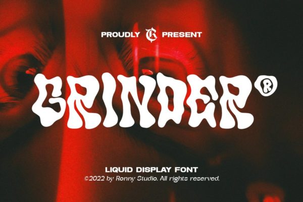 70年代复古俏皮酸性迷幻液体海报杂志标题品牌设计装饰英文字体素材 Grinder – Liquid Display Font