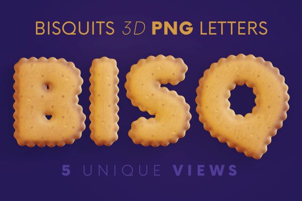 逼真创意卡通有趣3d立体饼干元素英文字体数字png免抠图片素材 Bisquits – 3D Alphabet