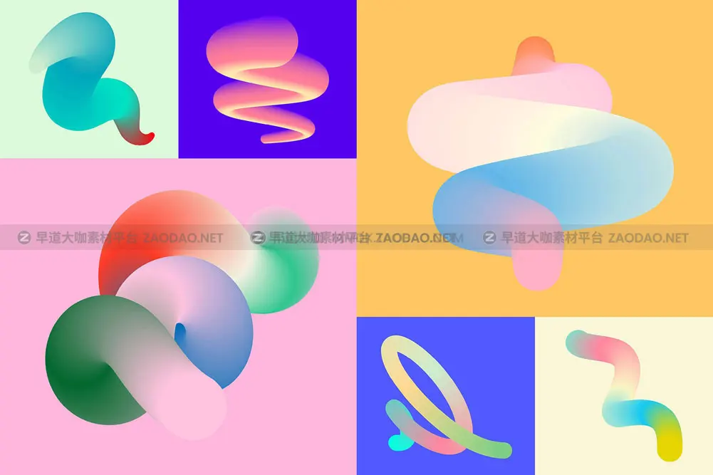 70款潮流怪诞渐变扭曲3D立体图形抽象艺术海报背景底纹ai设计素材 Gradient Blend Noise Vol. 2插图7