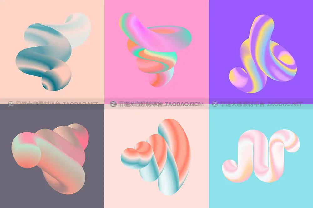 70款潮流怪诞渐变扭曲3D立体图形抽象艺术海报背景底纹ai设计素材 Gradient Blend Noise Vol. 2插图8